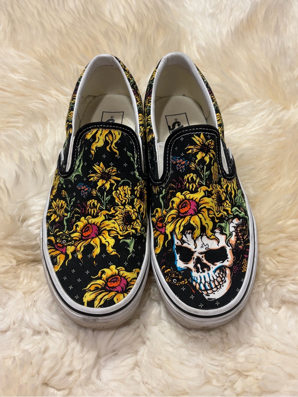 Vans Black and Yellow Slip-On Sneakers